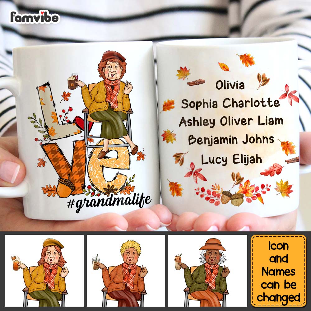 Personalized Gift For Grandma Love Fall Mug Personalized Gift For Grandma Love Fall Mug