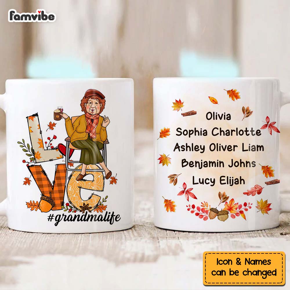 Personalized Gift For Grandma Love Fall Mug Personalized Gift For Grandma Love Fall Mug