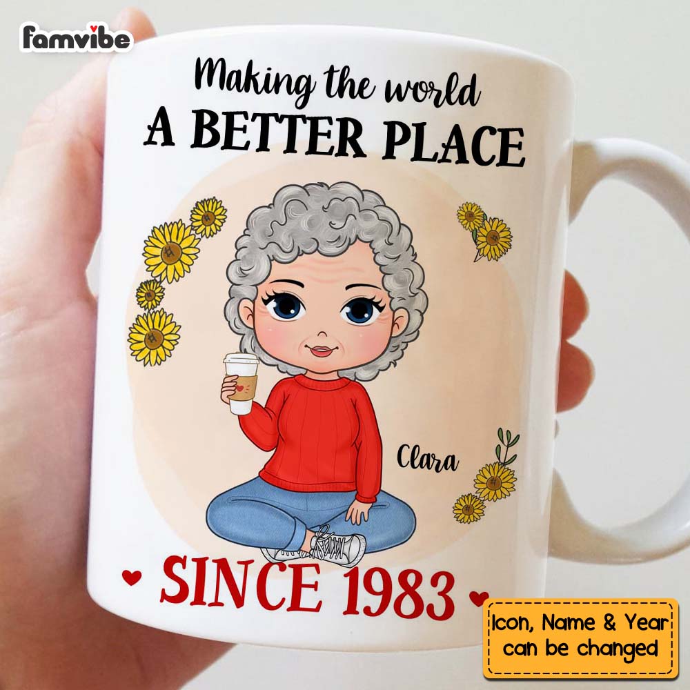 Personalized Gift For Grandma Making The World A Better Place Mug Personalized Gift For Grandma Making The World A Better Place Mug