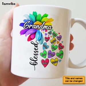 Personalized Gift For Grandma Nana Heart Flower Mug
