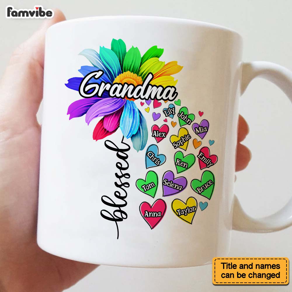 Personalized Gift For Grandma Nana Heart Flower Mug Personalized Gift For Grandma Nana Heart Flower Mug