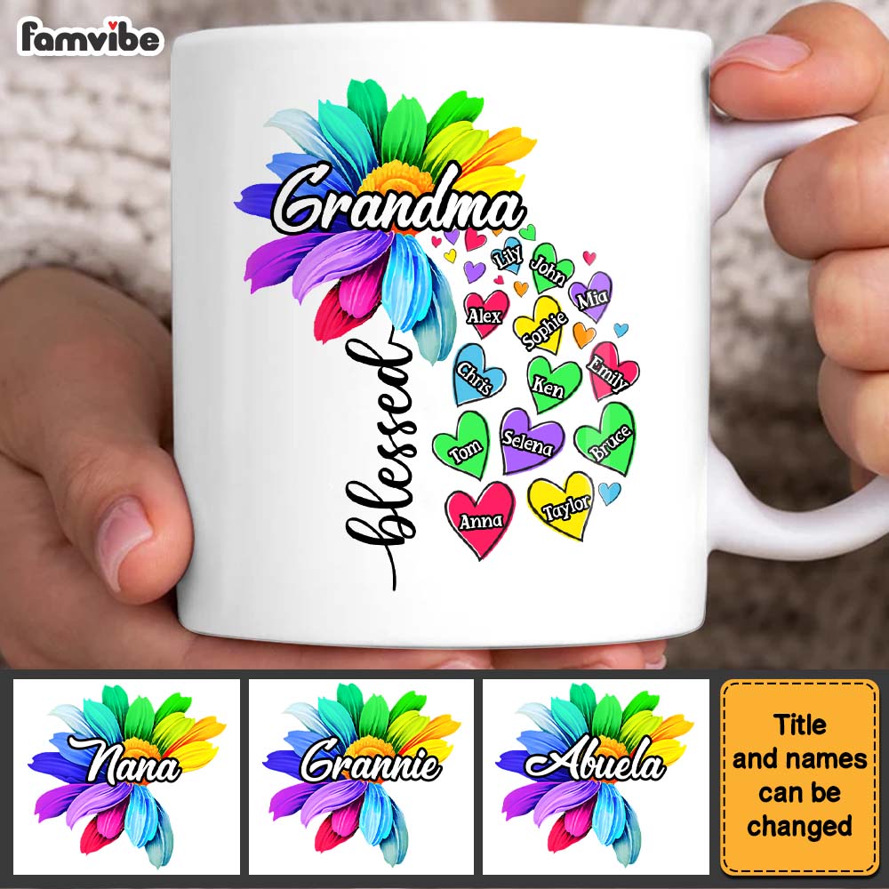 Personalized Gift For Grandma Nana Heart Flower Mug Personalized Gift For Grandma Nana Heart Flower Mug