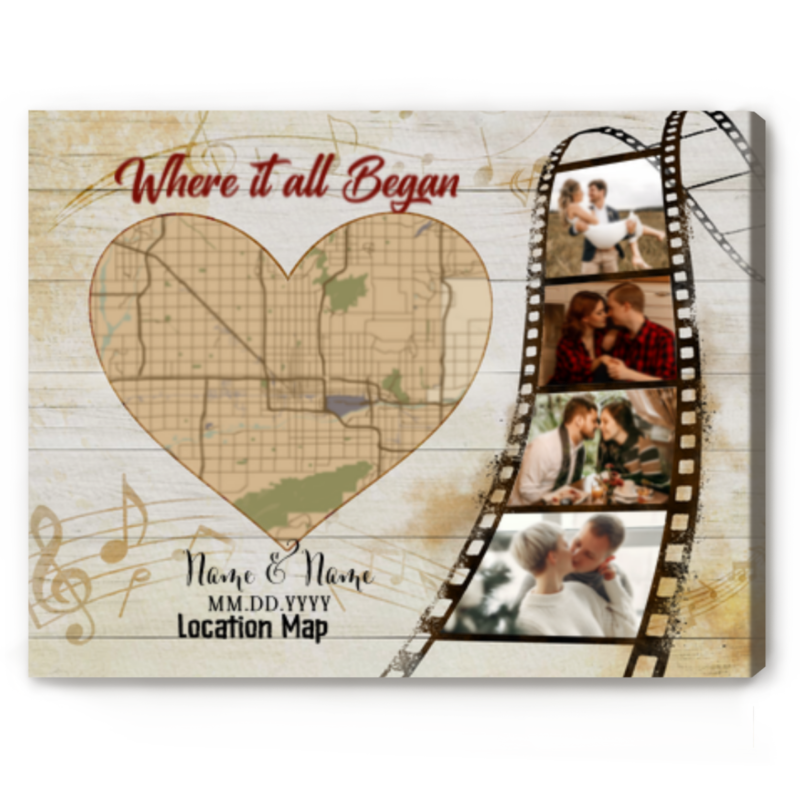 Personalized Gift For Him, Gift For Boyfriend, Where It All Began Custom Photos And Map Print Personalized Gift For Him, Gift For Boyfriend, Where It All Began Custom Photos And Map Print