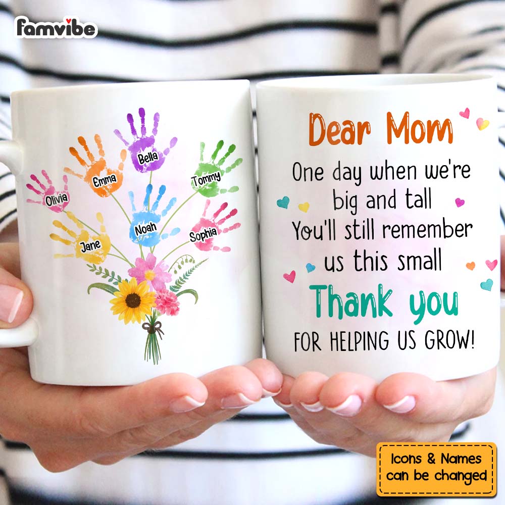 Personalized Gift For Mom Flower Handprint Mug Personalized Gift For Mom Flower Handprint Mug