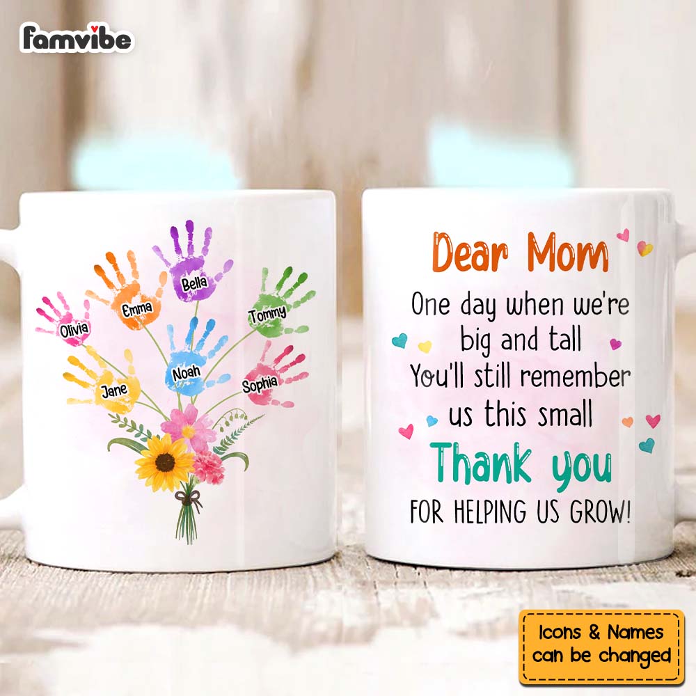 Personalized Gift For Mom Flower Handprint Mug Personalized Gift For Mom Flower Handprint Mug
