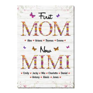 Personalized Gift For Nana First Mom Now Grandma Flower Pattern Canvas