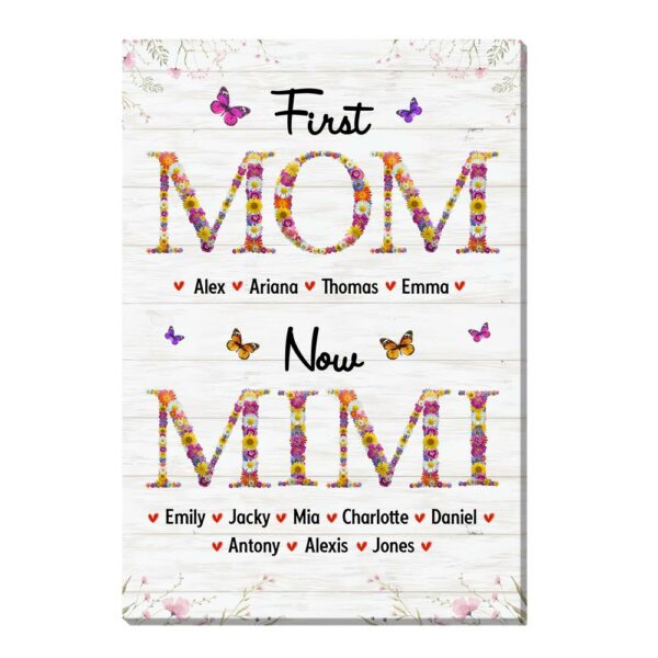 Personalized Gift For Nana First Mom Now Grandma Flower Pattern Canvas