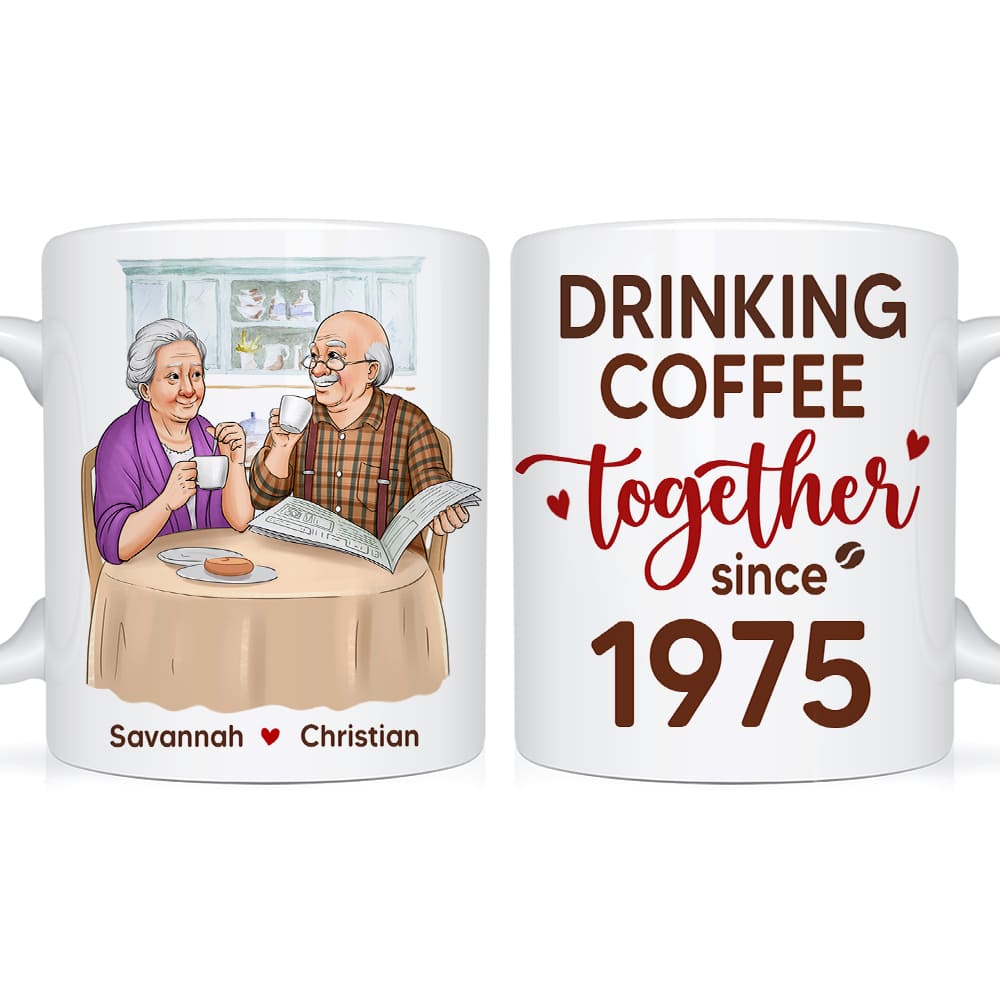 Personalized Gift For Senior Couple Drinking Coffee Together Mug Personalized Gift For Senior Couple Drinking Coffee Together Mug