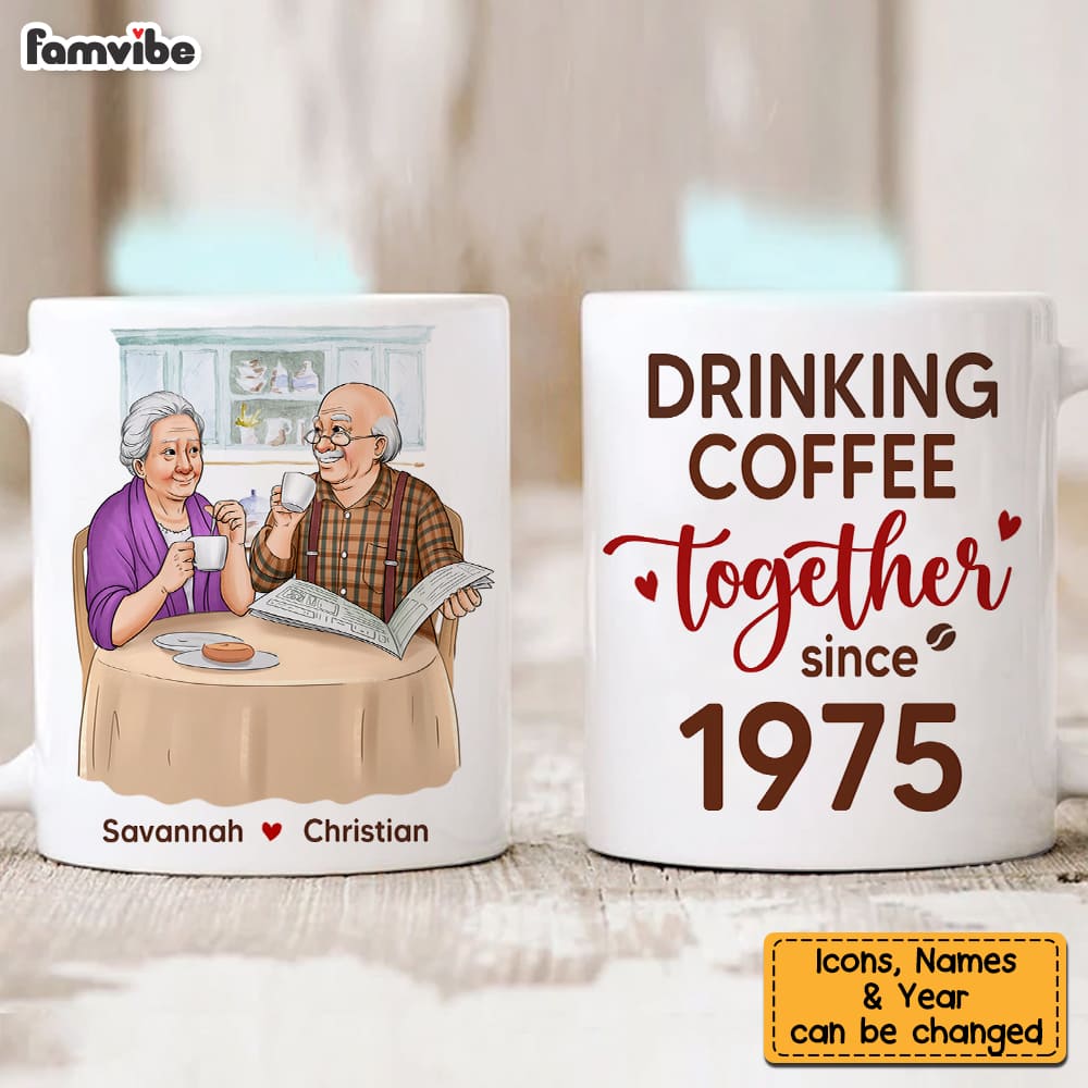 Personalized Gift For Senior Couple Drinking Coffee Together Mug Personalized Gift For Senior Couple Drinking Coffee Together Mug