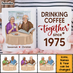 Personalized Gift For Senior Couple Drinking Coffee Together Mug 3