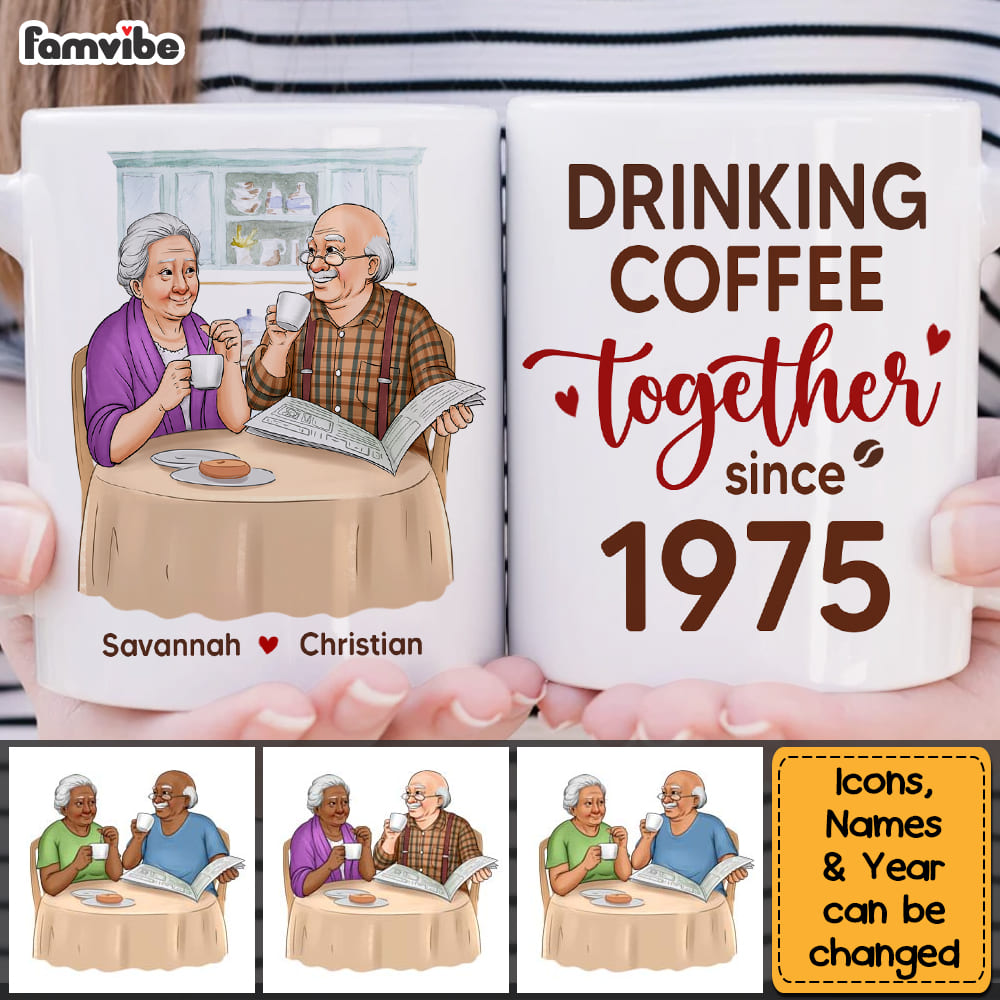 Personalized Gift For Senior Couple Drinking Coffee Together Mug Personalized Gift For Senior Couple Drinking Coffee Together Mug