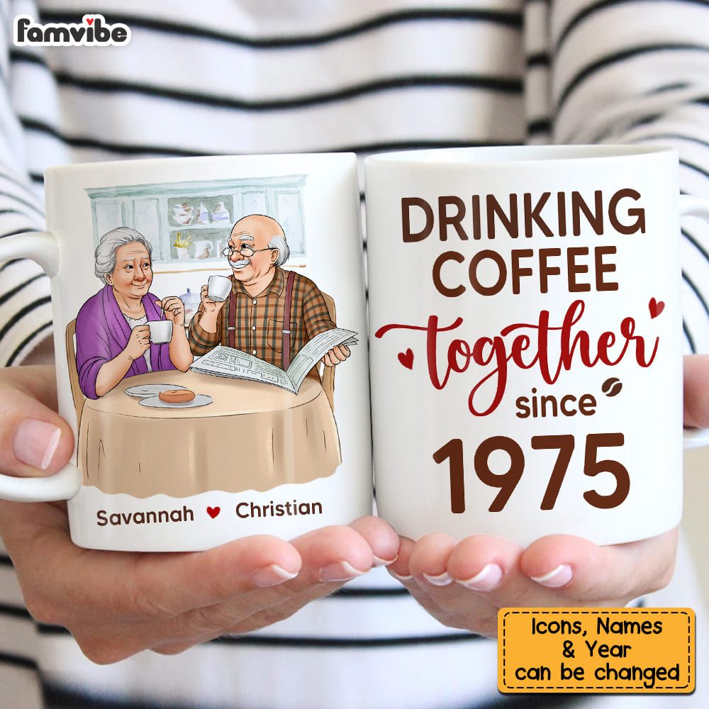 Personalized Gift For Senior Couple Drinking Coffee Together Mug Personalized Gift For Senior Couple Drinking Coffee Together Mug