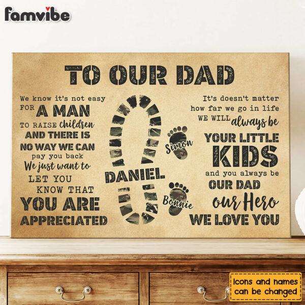 Personalized Gift To My Dad Camo Footprints Canvas