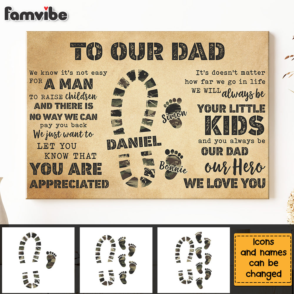Personalized Gift To My Dad Camo Footprints Canvas Personalized Gift To My Dad Camo Footprints Canvas