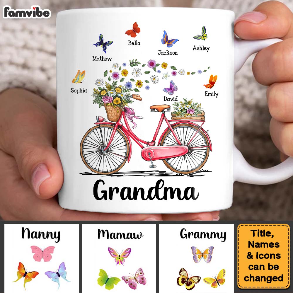 Personalized Gift for Grandma Bicycle With Flowers Mug Personalized Gift for Grandma Bicycle With Flowers Mug