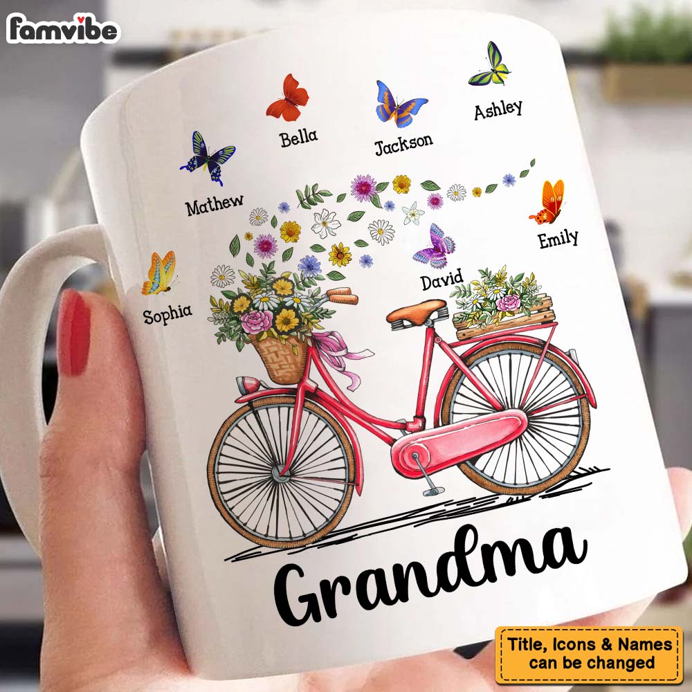 Personalized Gift for Grandma Bicycle With Flowers Mug Personalized Gift for Grandma Bicycle With Flowers Mug