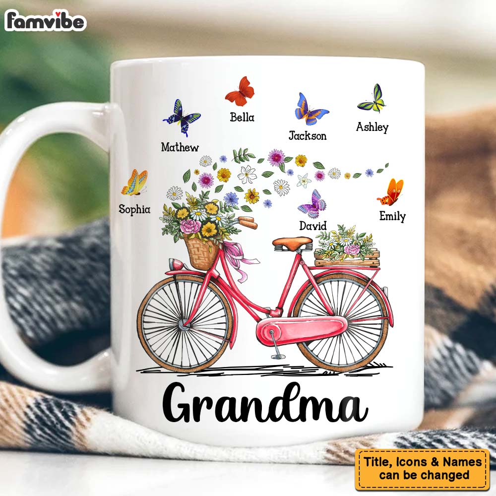 Personalized Gift for Grandma Bicycle With Flowers Mug Personalized Gift for Grandma Bicycle With Flowers Mug