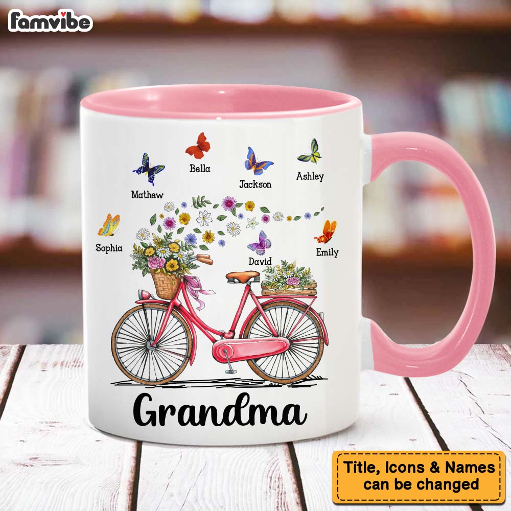 Personalized Gift for Grandma Bicycle With Flowers Mug Personalized Gift for Grandma Bicycle With Flowers Mug