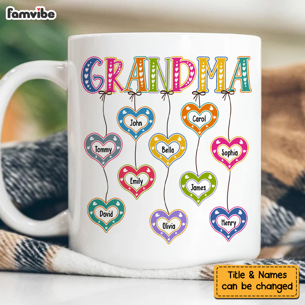 Personalized Gift for Grandma Dangles Heart Mug Personalized Gift for Grandma Dangles Heart Mug