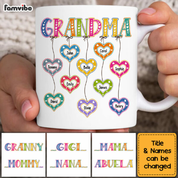 Personalized Gift for Grandma Dangles Heart Mug