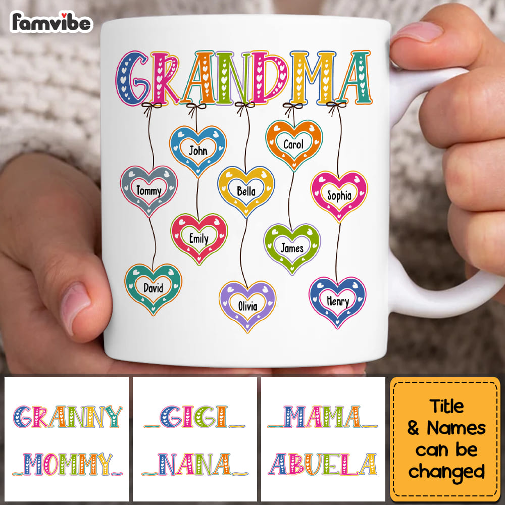 Personalized Gift for Grandma Dangles Heart Mug Personalized Gift for Grandma Dangles Heart Mug