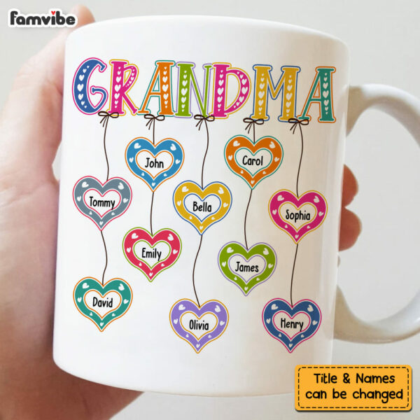 Personalized Gift for Grandma Dangles Heart Mug