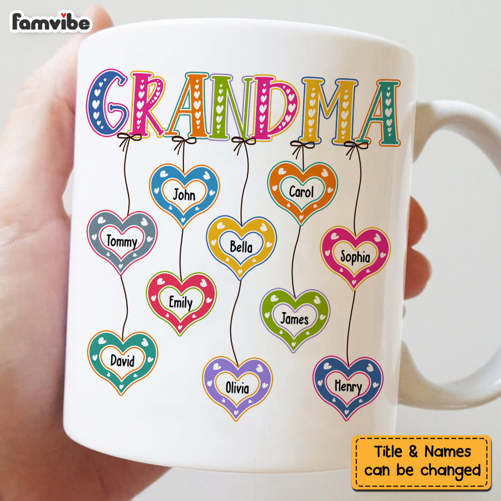 Personalized Gift for Grandma Dangles Heart Mug Personalized Gift for Grandma Dangles Heart Mug