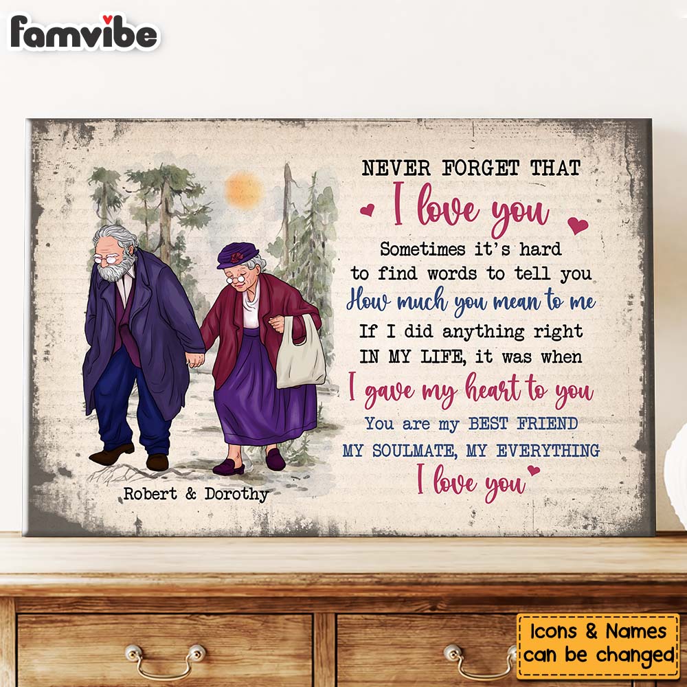 Personalized Gift for Old Couple Never Forget That I Love You Canvas Personalized Gift for Old Couple Never Forget That I Love You Canvas