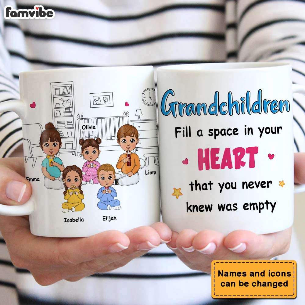 Personalized Grandkids Fill A Space In Your Grandma Heart Mug Personalized Grandkids Fill A Space In Your Grandma Heart Mug