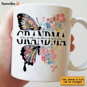 Personalized Grandma Butterfly Flowers Mug
