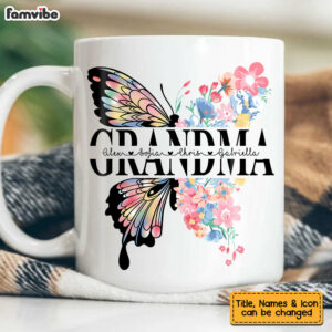 Personalized Grandma Butterfly Flowers Mug 3