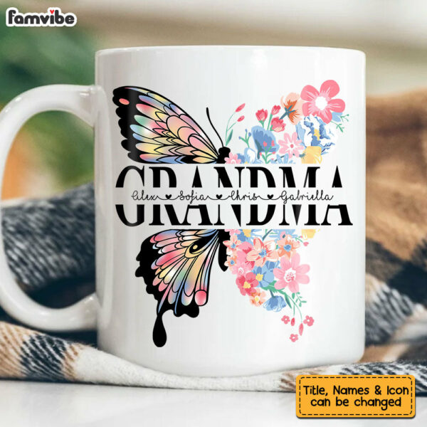 Personalized Grandma Butterfly Flowers Mug