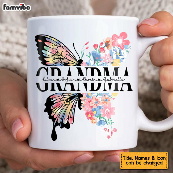 Personalized Grandma Butterfly Flowers Mug