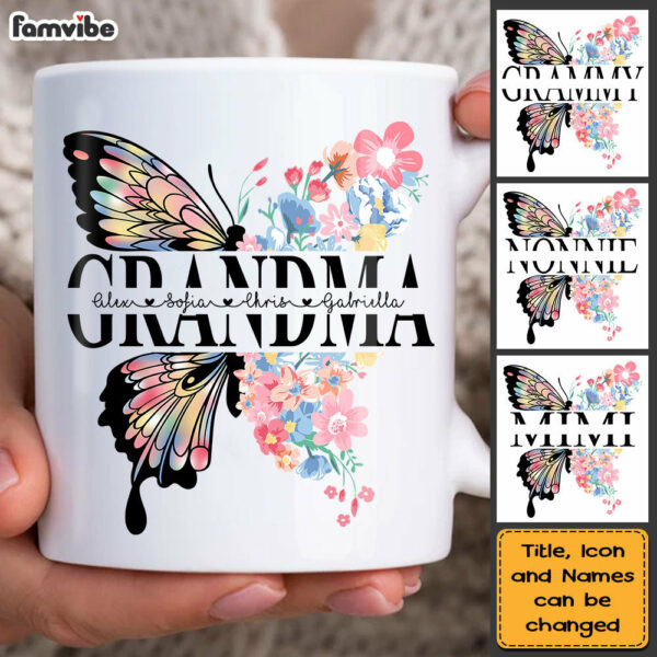Personalized Grandma Butterfly Flowers Mug