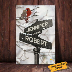 Personalized Husband Wife Wedding Cardinal Street Sign Canvas