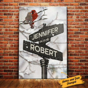 Personalized Husband Wife Wedding Cardinal Street Sign Canvas