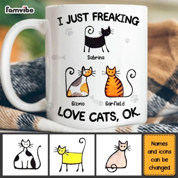 Personalized I Just Freaking Love Cats Mug