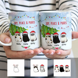 Personalized Joy Peace Purrs Cat Christmas Mug