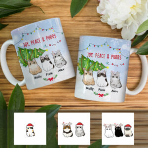 Personalized Joy Peace Purrs Cat Christmas Mug