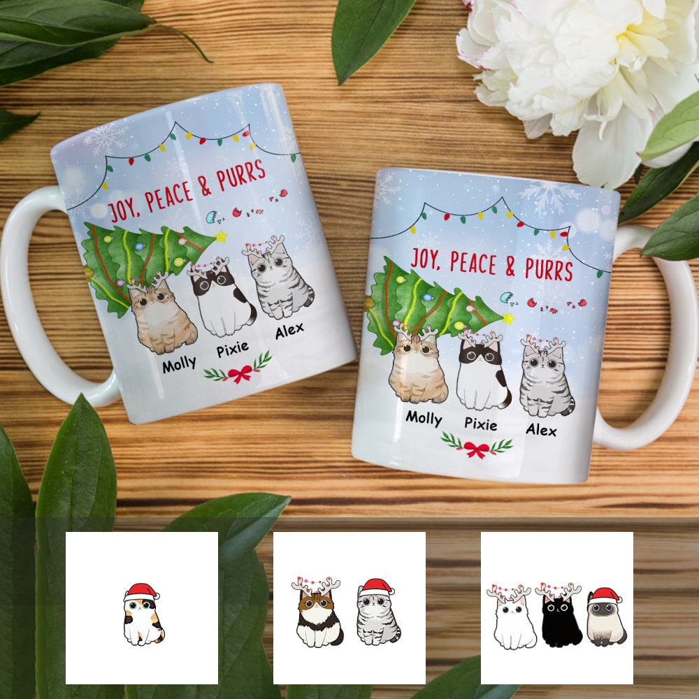 Personalized Joy Peace Purrs Cat Christmas Mug Personalized Joy Peace Purrs Cat Christmas Mug