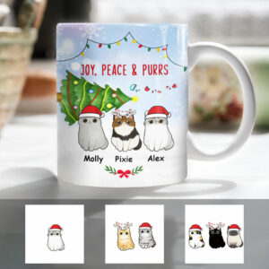 Personalized Joy Peace Purrs Cat Christmas Mug 3