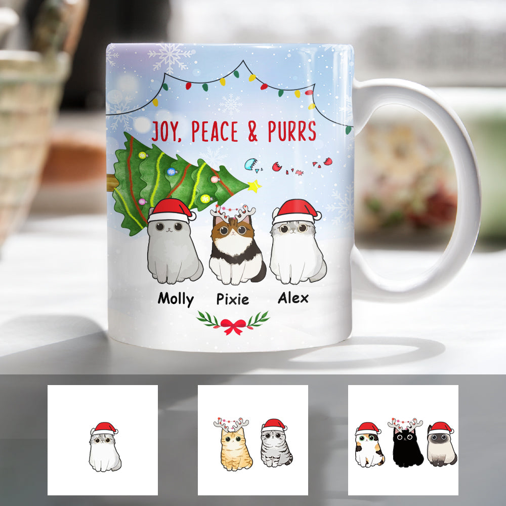 Personalized Joy Peace Purrs Cat Christmas Mug Personalized Joy Peace Purrs Cat Christmas Mug