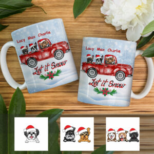 Personalized Let It Snow Dog Red Truck Mug