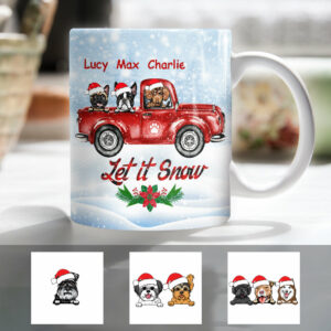 Personalized Let It Snow Dog Red Truck Mug