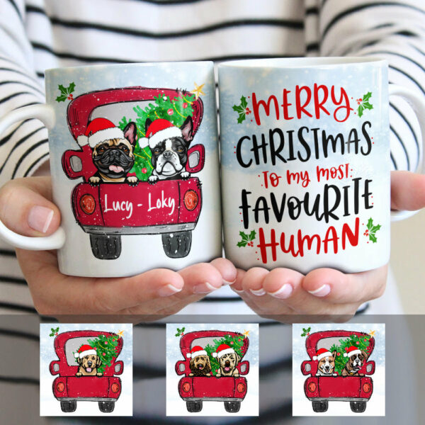 Personalized Merry Christmas Dog Red Truck Mug