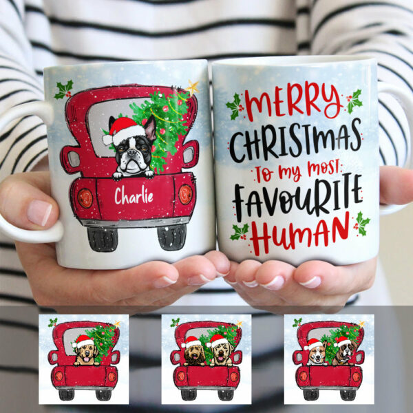 Personalized Merry Christmas Dog Red Truck Mug