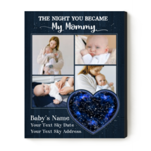 Personalized New Mom Gifts Star Map Print, Photo Gift For 1st Mothers Day, The Night You Became My Mommy Star Map With Photo