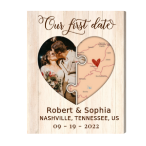 Personalized Our First Date Gift With Photo, 1st Anniversary Gift Ideas, Present Map Location Canvas