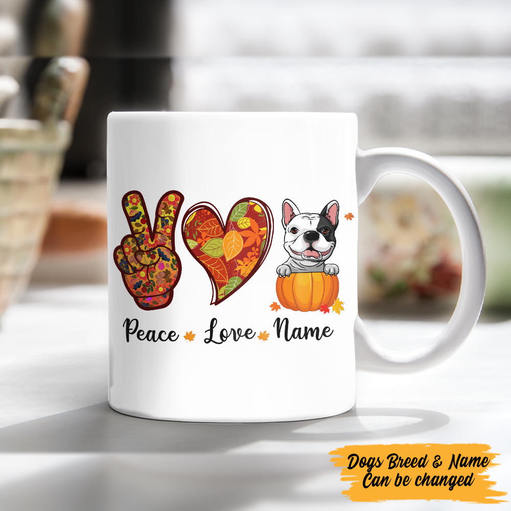 Personalized Peace Love Dog Fall Halloween Mug Personalized Peace Love Dog Fall Halloween Mug