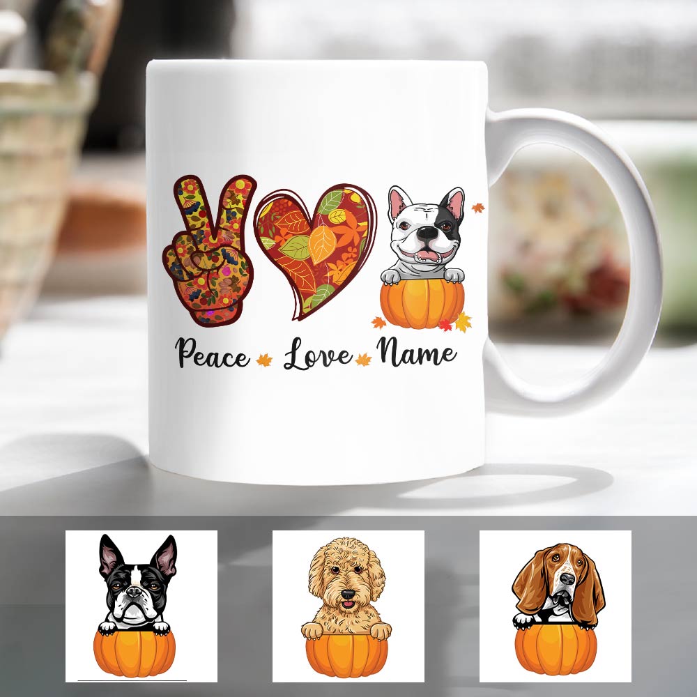 Personalized Peace Love Dog Fall Halloween Mug Personalized Peace Love Dog Fall Halloween Mug